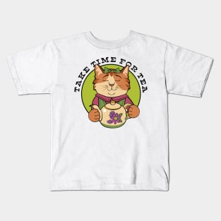 Take Time for Tea Cat Kids T-Shirt